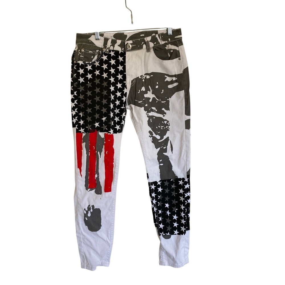 Suburbia Womens Flag Patriotic White Slim Jeans Size 30 Streetwear Concert